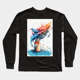 Watercolor Bird Doodle Long Sleeve T-Shirt